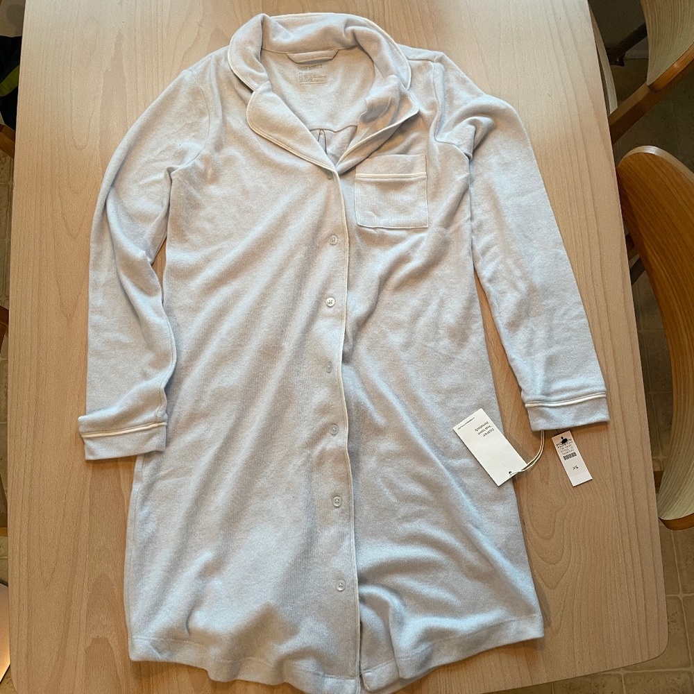 Haven Well Within Blue/Grey Button Up Night Gown Sleep Shirt RobeLong Sleeve NWT